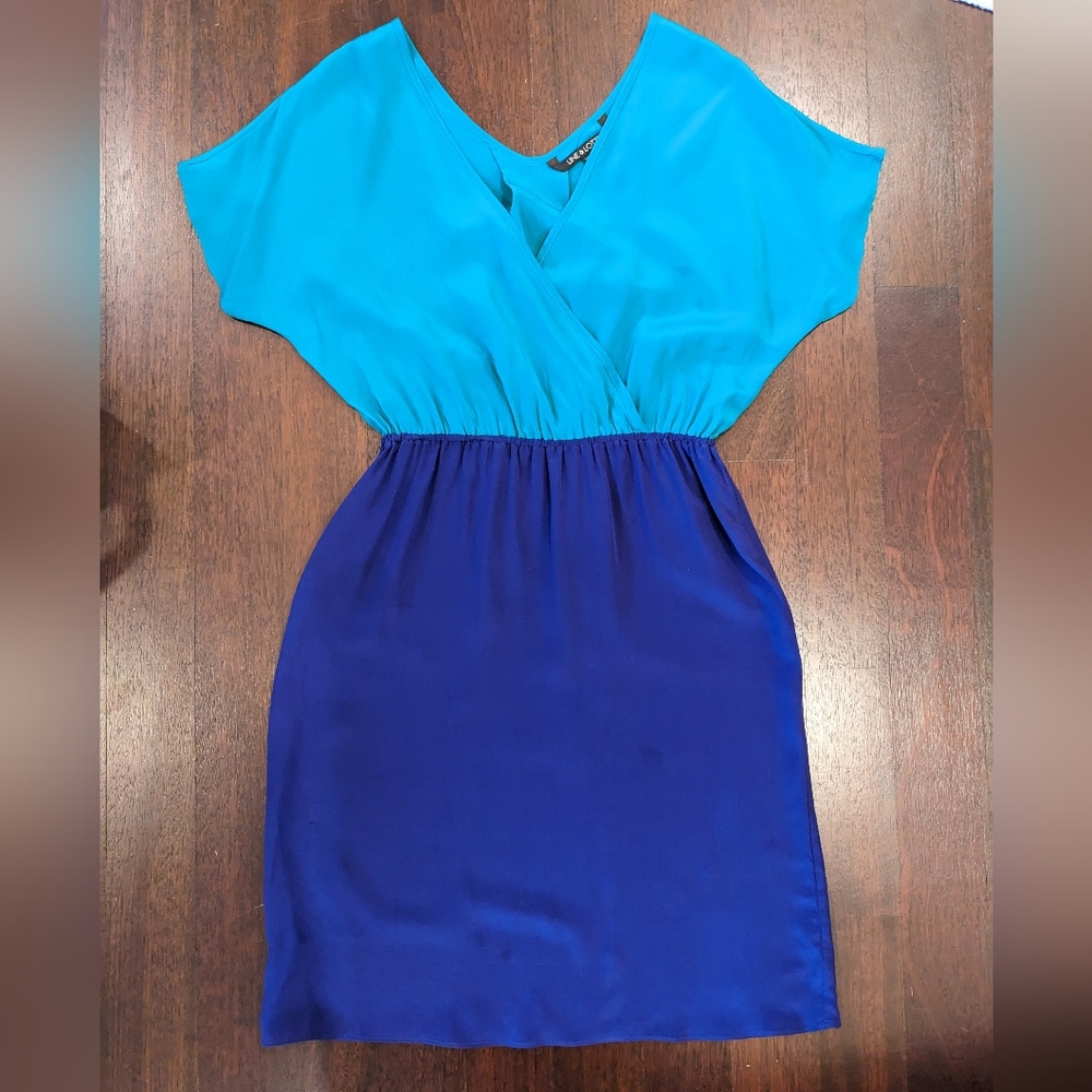 Line & Lotte Silk Wrap V Neck Dress XS Kelly/Royal